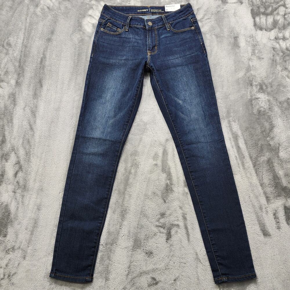 NEW Old Navy Jeans Womens 2 Blue Dark Wash Rockstar Mid Rise Skinny Stretch